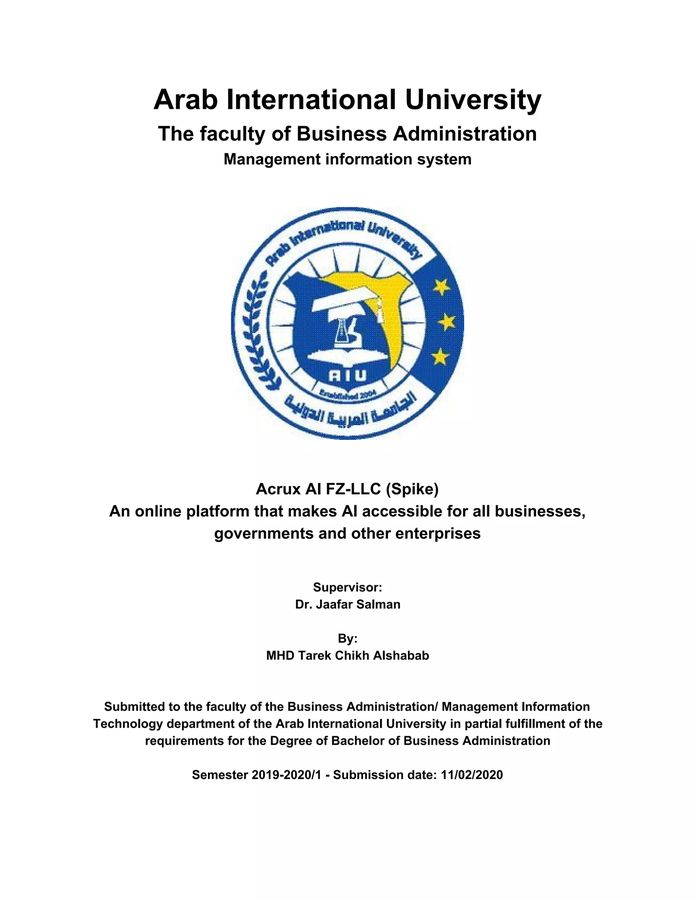 Spike — Bachelor of Business Administration / MIS graduation report — first page
